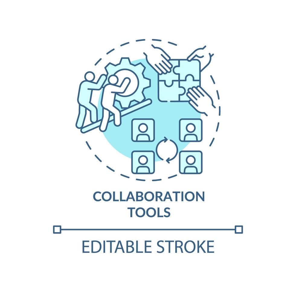 Collaboration tools turquoise concept icon. Effective teamwork abstract idea thin line illustration. Isolated outline drawing. Editable stroke. Roboto-Medium, Myriad Pro-Bold fonts used vector