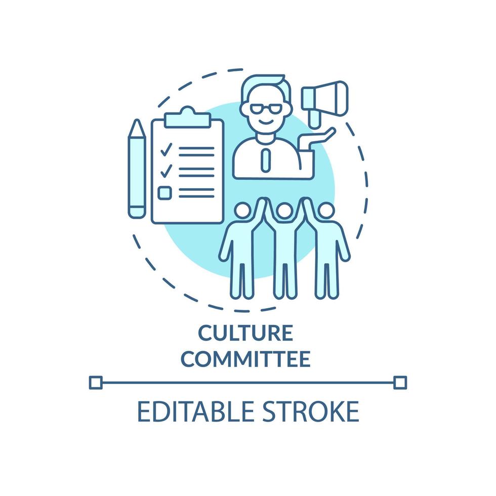 Culture committee turquoise concept icon. Cross team values abstract idea thin line illustration. Isolated outline drawing. Editable stroke. Roboto-Medium, Myriad Pro-Bold fonts used7 vector