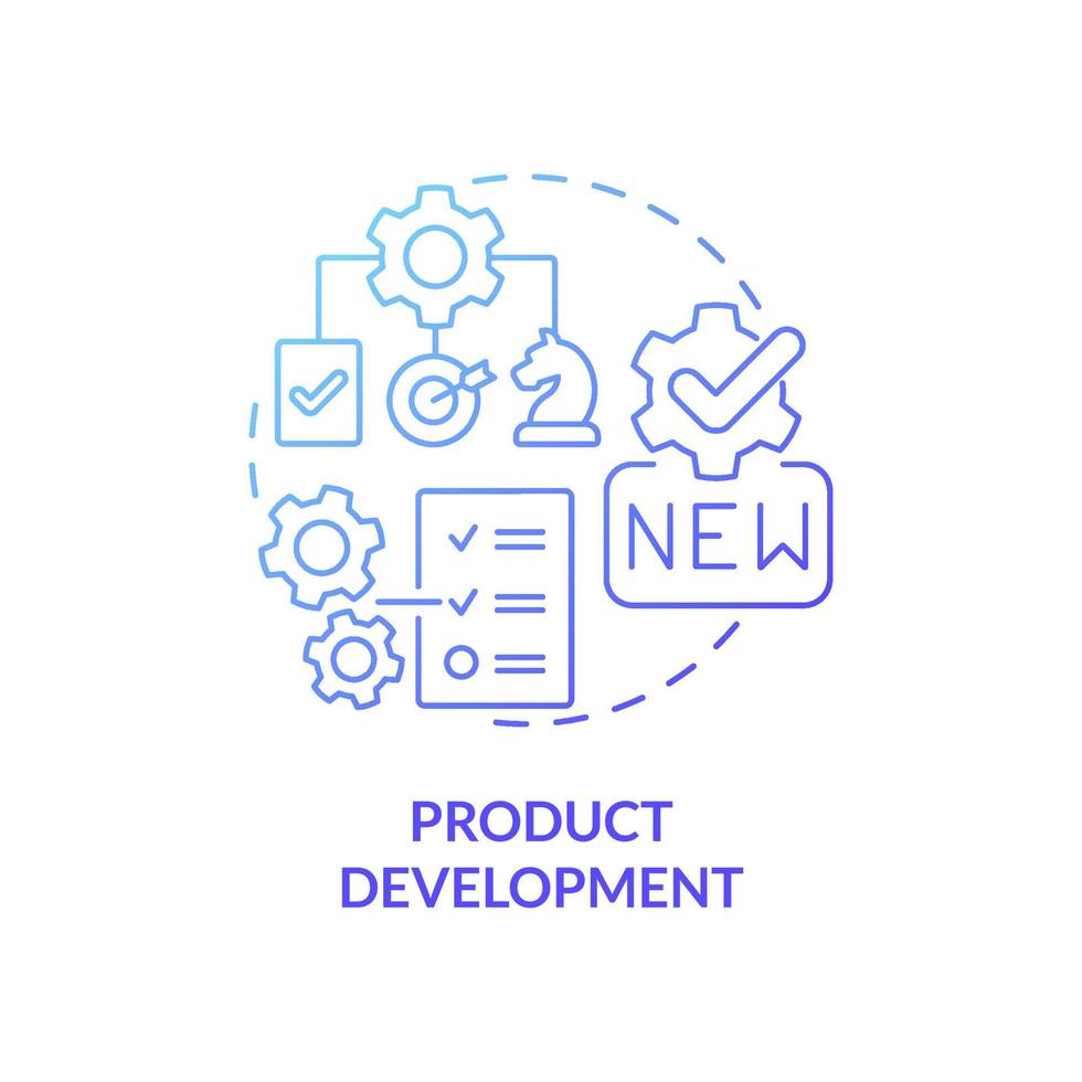 Product development blue gradient concept icon. Highly detailed model abstract idea thin line illustration. Virtual replica. Isolated outline drawing. Roboto-Medium, Myriad Pro-Bold fonts used vector