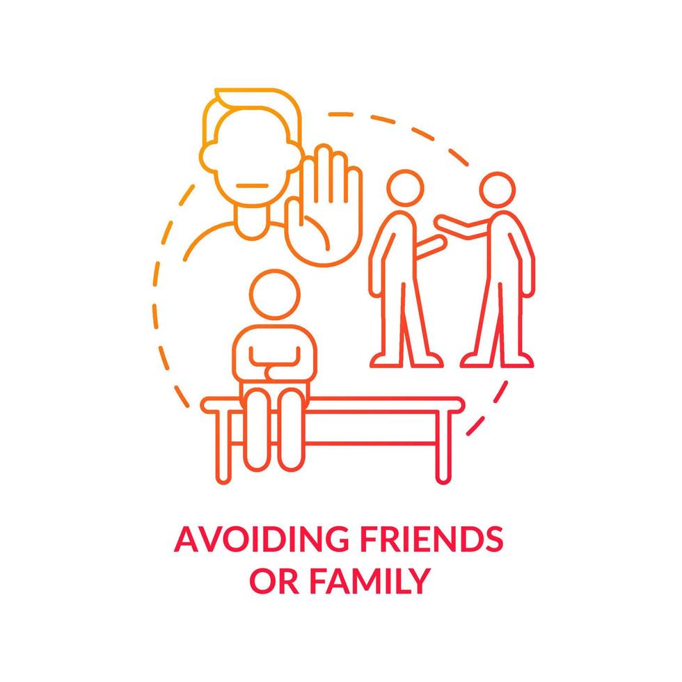 Avoiding friends and family red gradient concept icon. Social disorder. Mental health abstract idea thin line illustration. Isolated outline drawing. Roboto-Medium, Myriad Pro-Bold fonts used vector