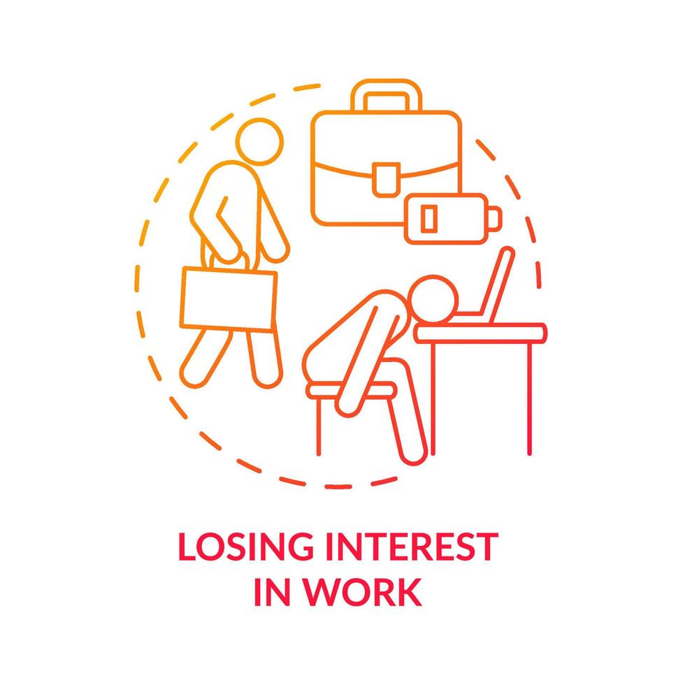 Losing interest in work red gradient concept icon. Depression and anxiety disorder abstract idea thin line illustration. Isolated outline drawing. Roboto-Medium, Myriad Pro-Bold fonts used vector