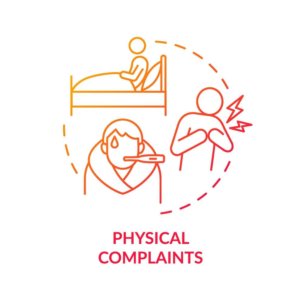 Physical complaints red gradient concept icon. Psychosomatic symptoms. Anxiety disorder abstract idea thin line illustration. Isolated outline drawing. Roboto-Medium, Myriad Pro-Bold fonts used vector