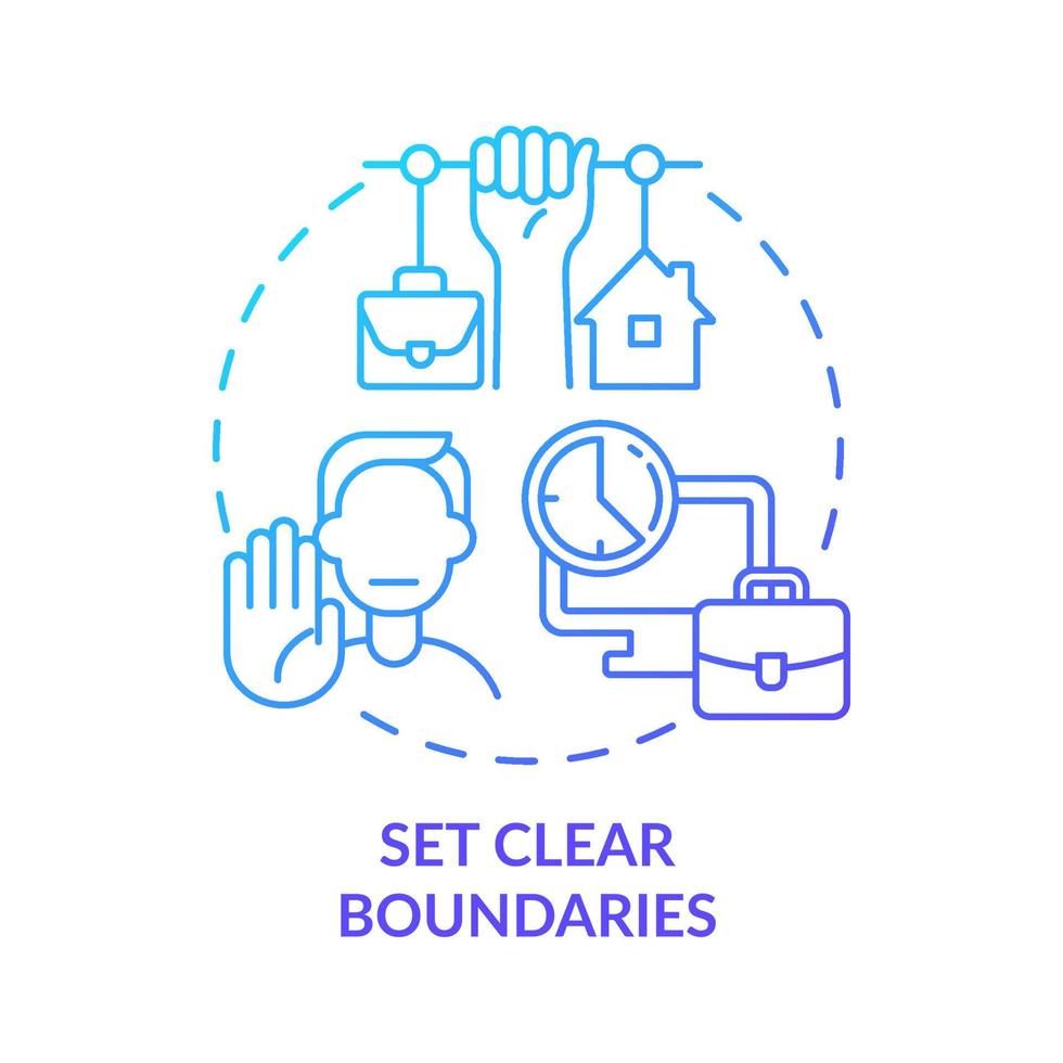Set clear boundaries blue gradient concept icon. Balanced life and work. Mental health abstract idea thin line illustration. Isolated outline drawing. Roboto-Medium, Myriad Pro-Bold fonts used vector