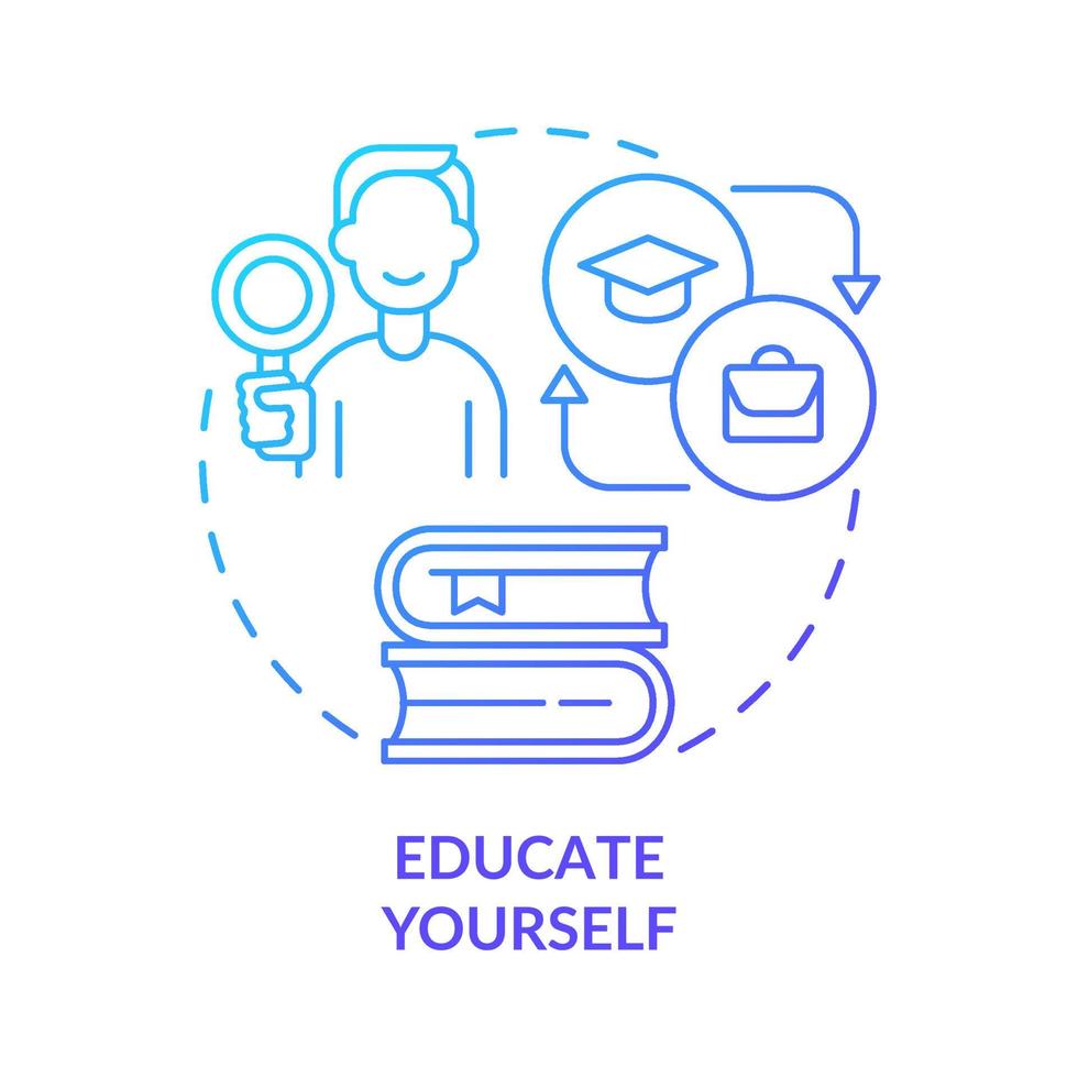 Educate yourself blue gradient concept icon. Learn signs of anxiety disorder. Mental health abstract idea thin line illustration. Isolated outline drawing. Roboto-Medium, Myriad Pro-Bold fonts used vector