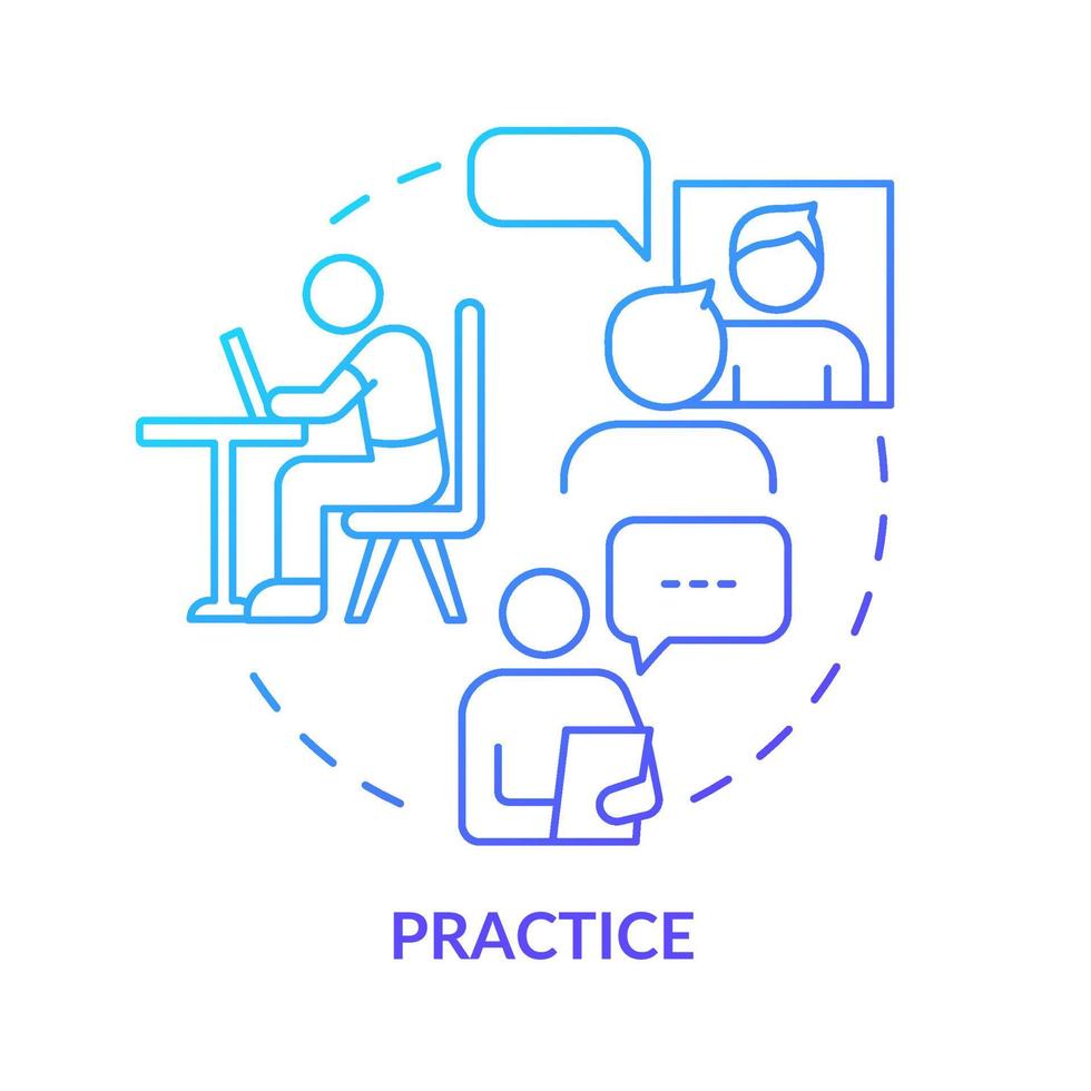 Practice blue gradient concept icon. Avoiding panic at performance. Anxiety disorder abstract idea thin line illustration. Isolated outline drawing. Roboto-Medium, Myriad Pro-Bold fonts used vector