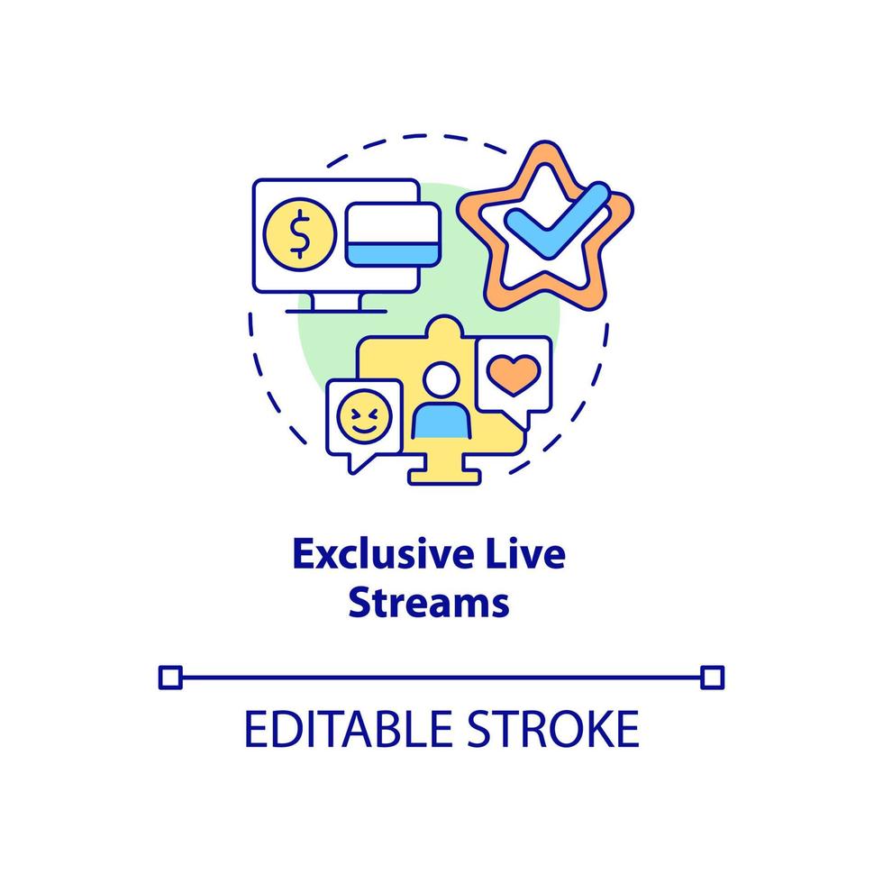 Exclusive live stream concept icon. Paid subscription benefits abstract idea thin line illustration. Isolated outline drawing. Editable stroke. Roboto-Medium, Myriad Pro-Bold fonts used vector