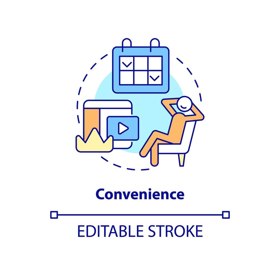 icono del concepto de conveniencia. servicio de medios beneficios de suscripción idea abstracta ilustración de línea delgada. dibujo de contorno aislado. trazo editable. roboto-medium, innumerables fuentes pro-bold utilizadas vector