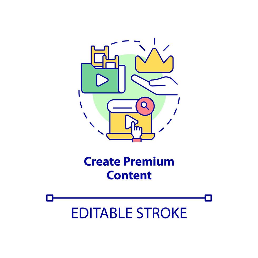 Create premium content concept icon. Subscription model. Video on demand abstract idea thin line illustration. Isolated outline drawing. Editable stroke. Roboto-Medium, Myriad Pro-Bold fonts used vector