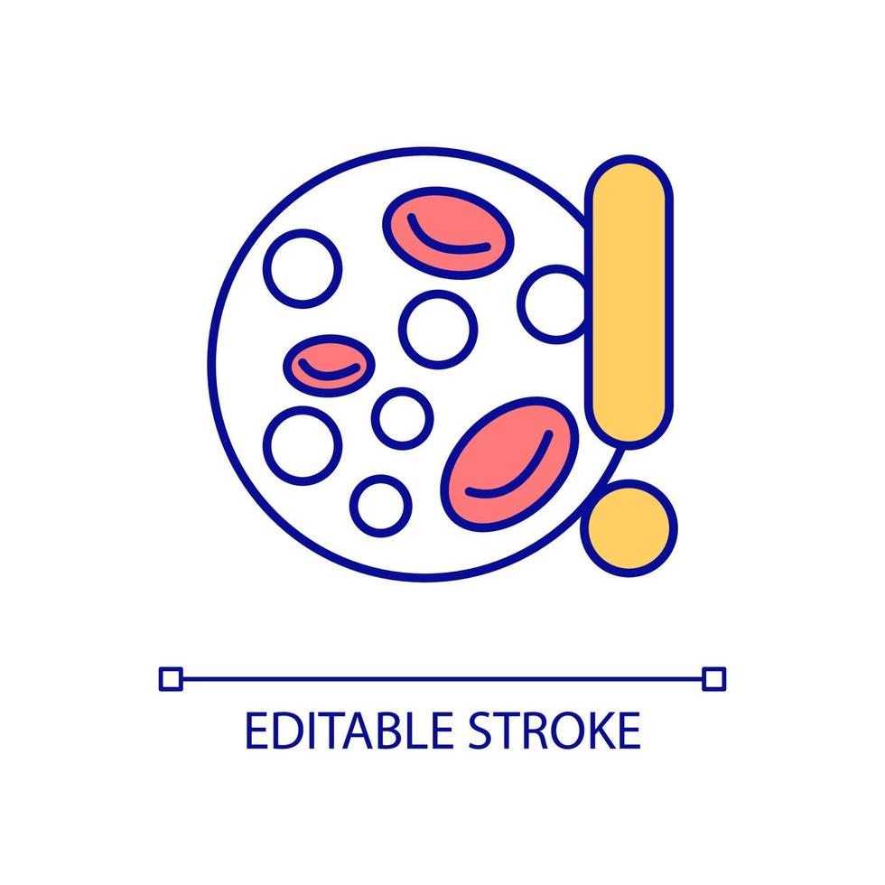 Anemia RGB color icon. Red blood cells lack. Blood disease. Erythrocytes absence. Circulatory system illness. Isolated vector illustration. Simple filled line drawing. Editable stroke. Arial font used