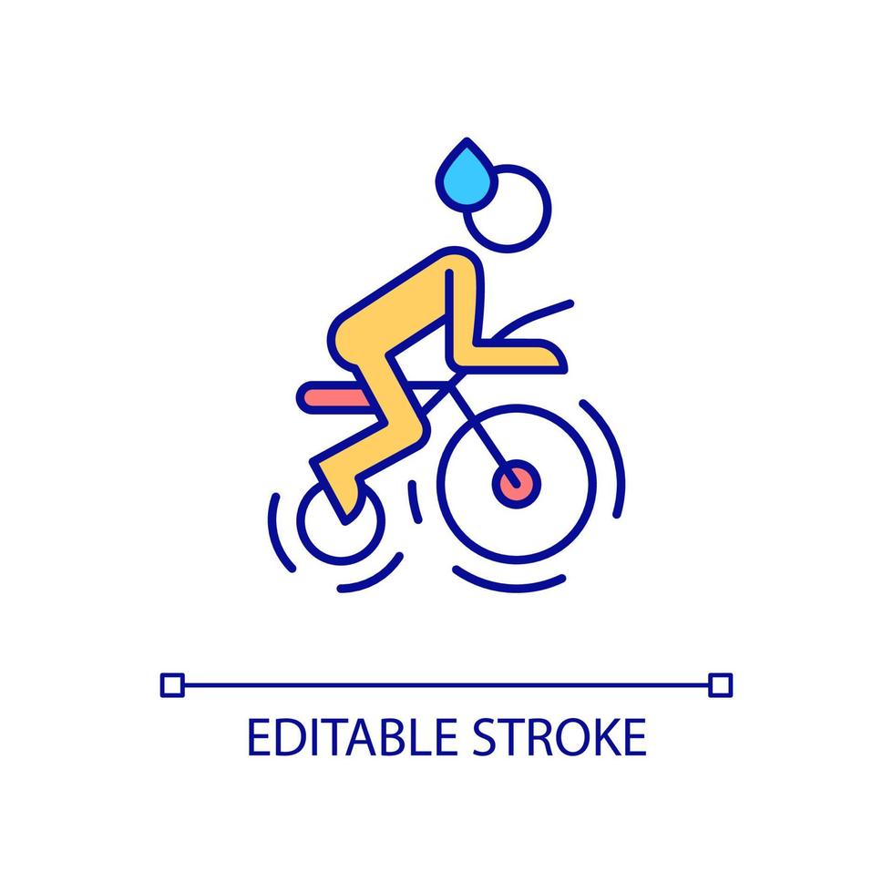 Bike trainer RGB color icon. Overtraining. Exhausting fitness. Excessive exercise. Calorie burning activity. Isolated vector illustration. Simple filled line drawing. Editable stroke. Arial font used