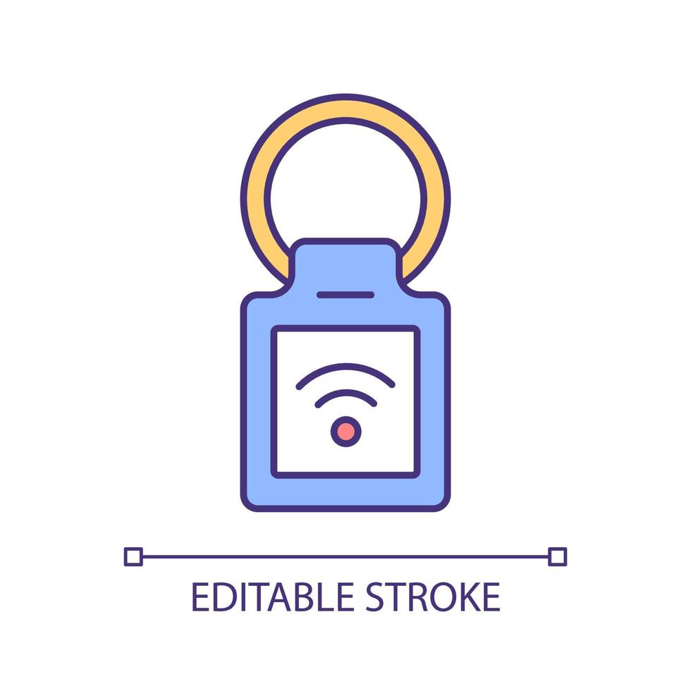 Wireless keychain RGB color icon. Wifi access to automobile and vehicle lock. Remote control for technology. Isolated vector illustration. Simple filled line drawing. Editable stroke. Arial font used