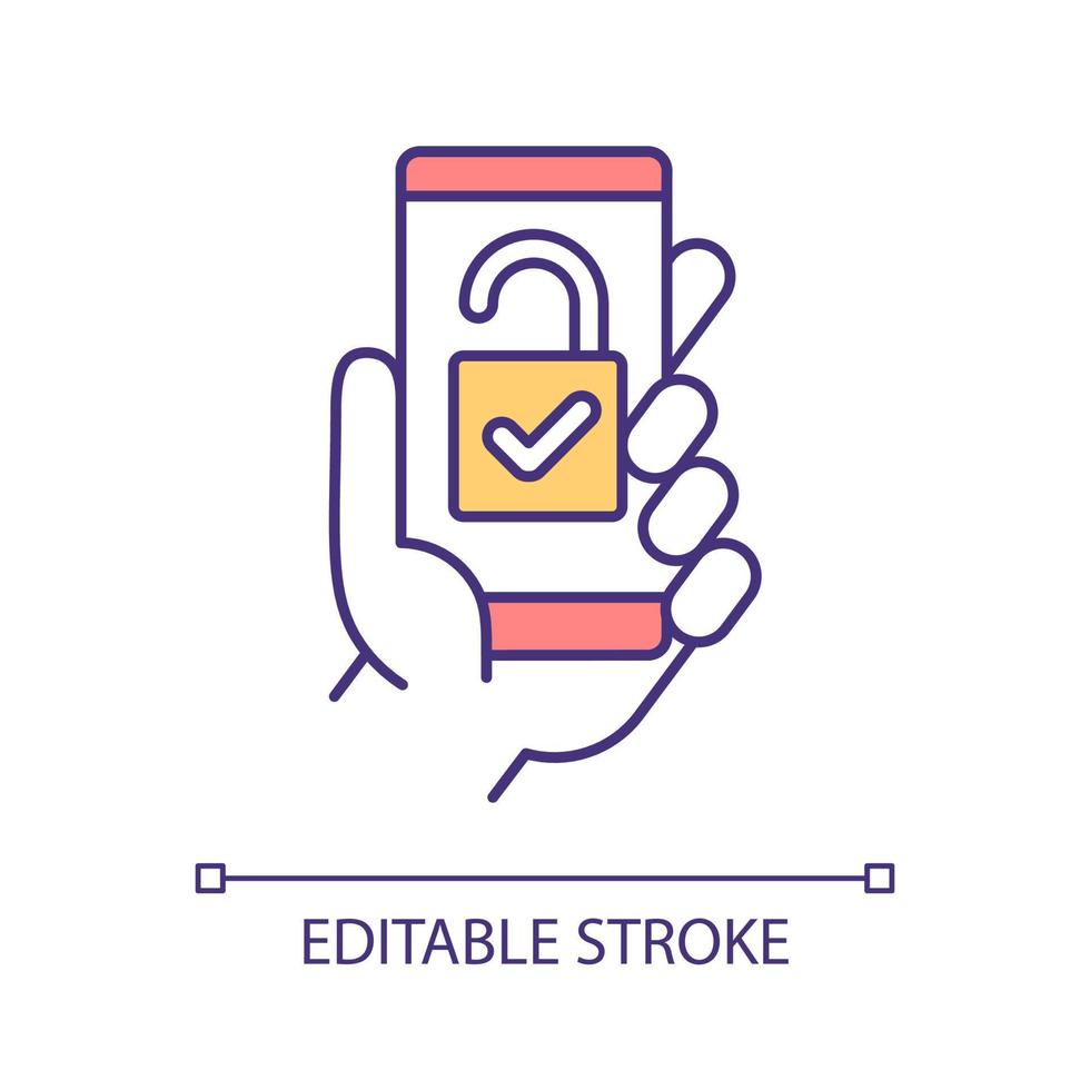 Online lock control RGB color icon. Smartphone application for keyless solution. Access from mobile phone. Isolated vector illustration. Simple filled line drawing. Editable stroke. Arial font used