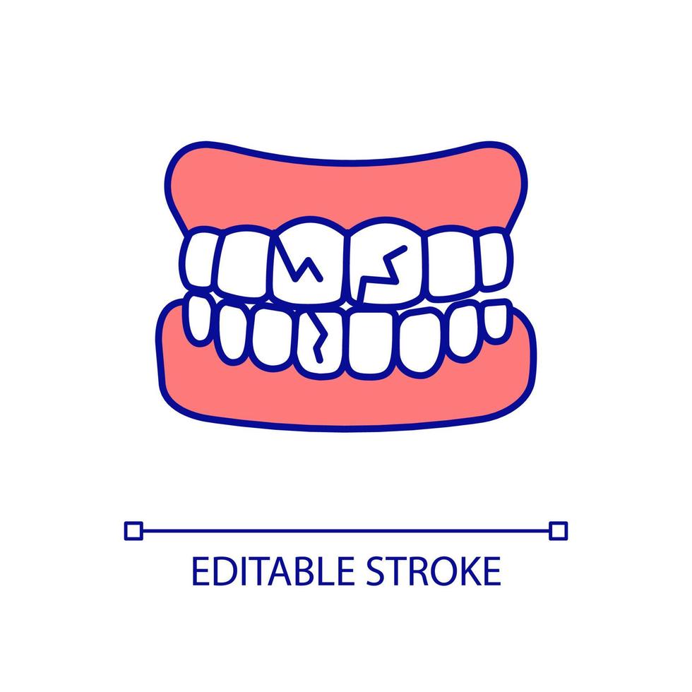 Dental problems RGB color icon. Tooth decay. Enamel deterioration and damage. Oral cavity disease. Isolated vector illustration. Simple filled line drawing. Editable stroke. Arial font used