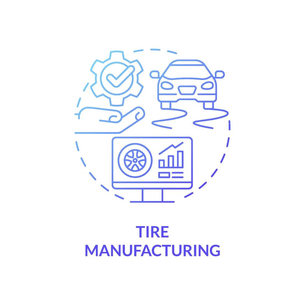 Tire manufacturing blue gradient concept icon. Digital replica of real world asset abstract idea thin line illustration. Isolated outline drawing. Roboto-Medium, Myriad Pro-Bold fonts used vector