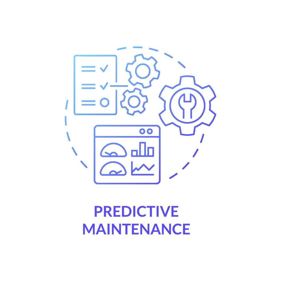 Predictive maintenance blue gradient concept icon. Reducing costly downtime abstract idea thin line illustration. Manufacturing. Isolated outline drawing. Roboto-Medium, Myriad Pro-Bold fonts used vector