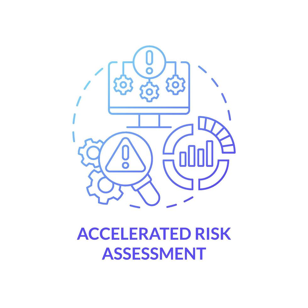 Accelerated risk assessment blue gradient concept icon. Measure sustainability, vulnerability abstract idea thin line illustration. Isolated outline drawing. Roboto-Medium, Myriad Pro-Bold fonts used vector