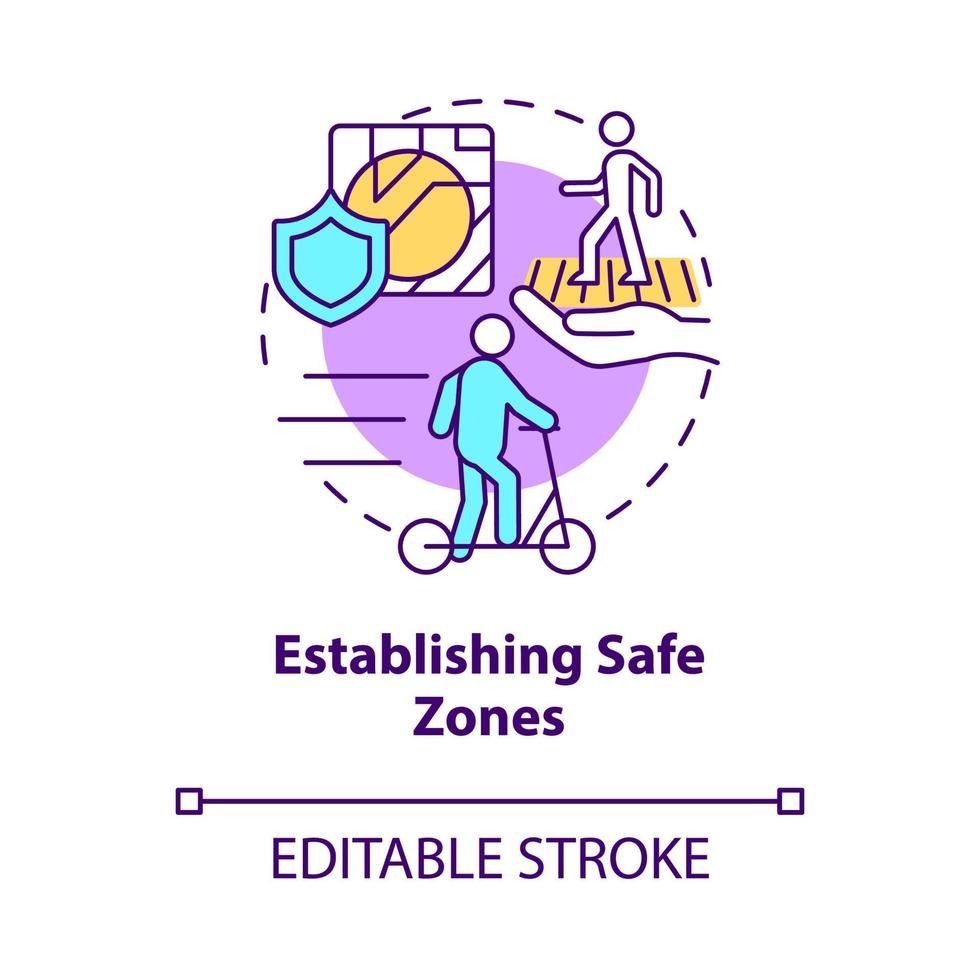 Establishing safe zones concept icon. Scooter sharing regulation abstract idea thin line illustration. Pedestrians safety on sidewalks. Vector isolated outline color drawing. Editable stroke