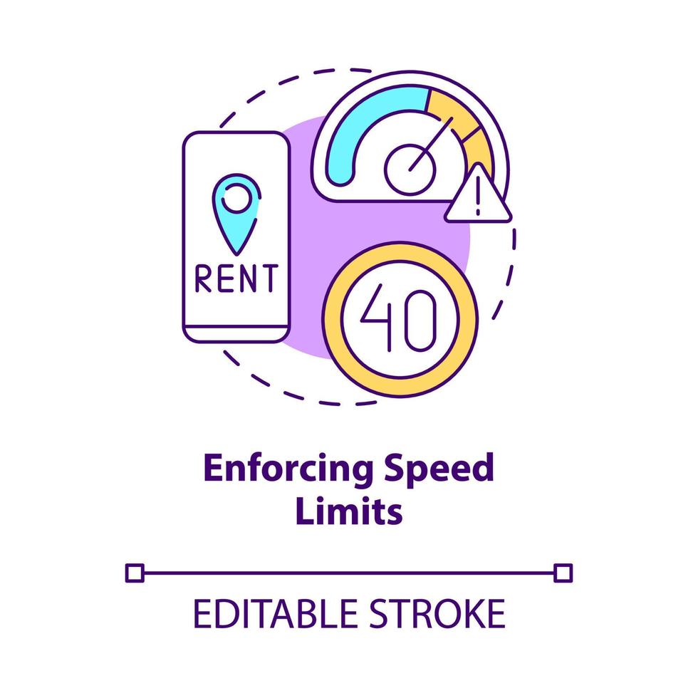 Enforcing speed limits concept icon. Scooter sharing regulation abstract idea thin line illustration. Public transportation safety. Vector isolated outline color drawing. Editable stroke