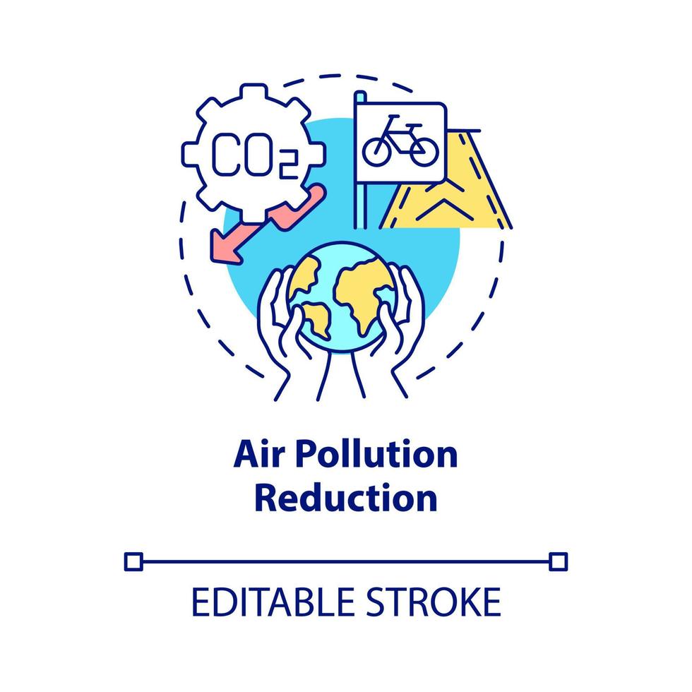 icono del concepto de reducción de la contaminación del aire. bicicleta compartir meta idea abstracta ilustración de línea delgada. reducir las emisiones de gases de efecto invernadero. calidad del aire. dibujo de color de contorno aislado vectorial. trazo editable vector