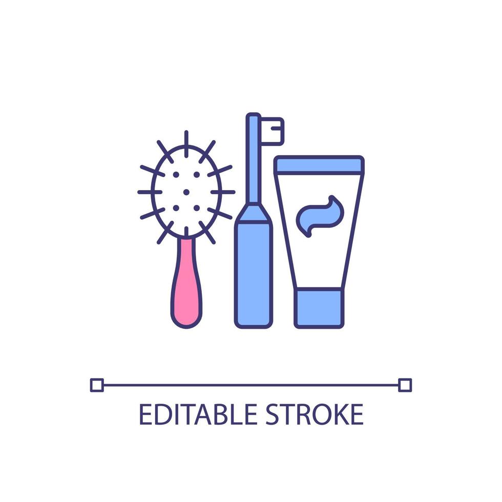 icono de color rgb de productos de higiene personal. cepillo de dientes con  pasta de dientes.