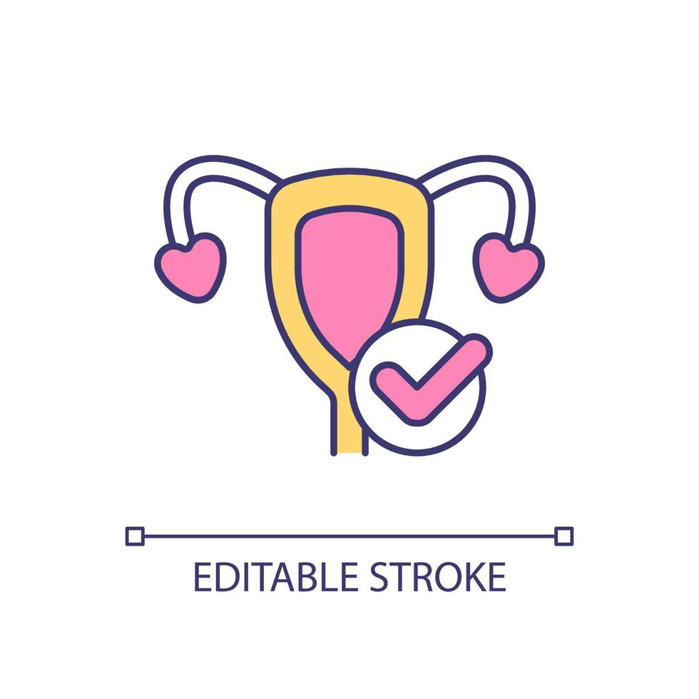 Woman reproductive system health RGB color icon. Gynecologic visit. Healthy female internal genital organs. Female anatomy. Isolated vector illustration. Simple filled line drawing. Editable stroke