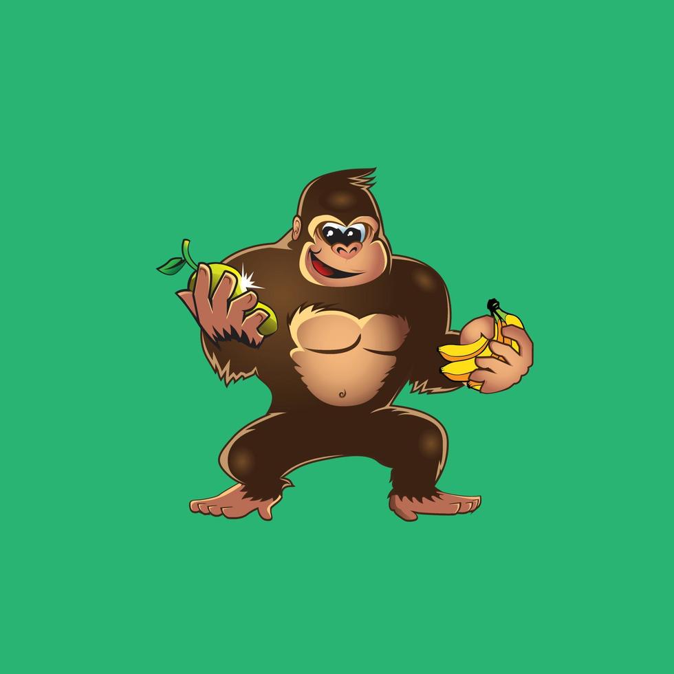gorila con fruta, se puede utilizar para el logotipo de alimentos saludables o la marca de alimentos, y cualquier otro propósito vector