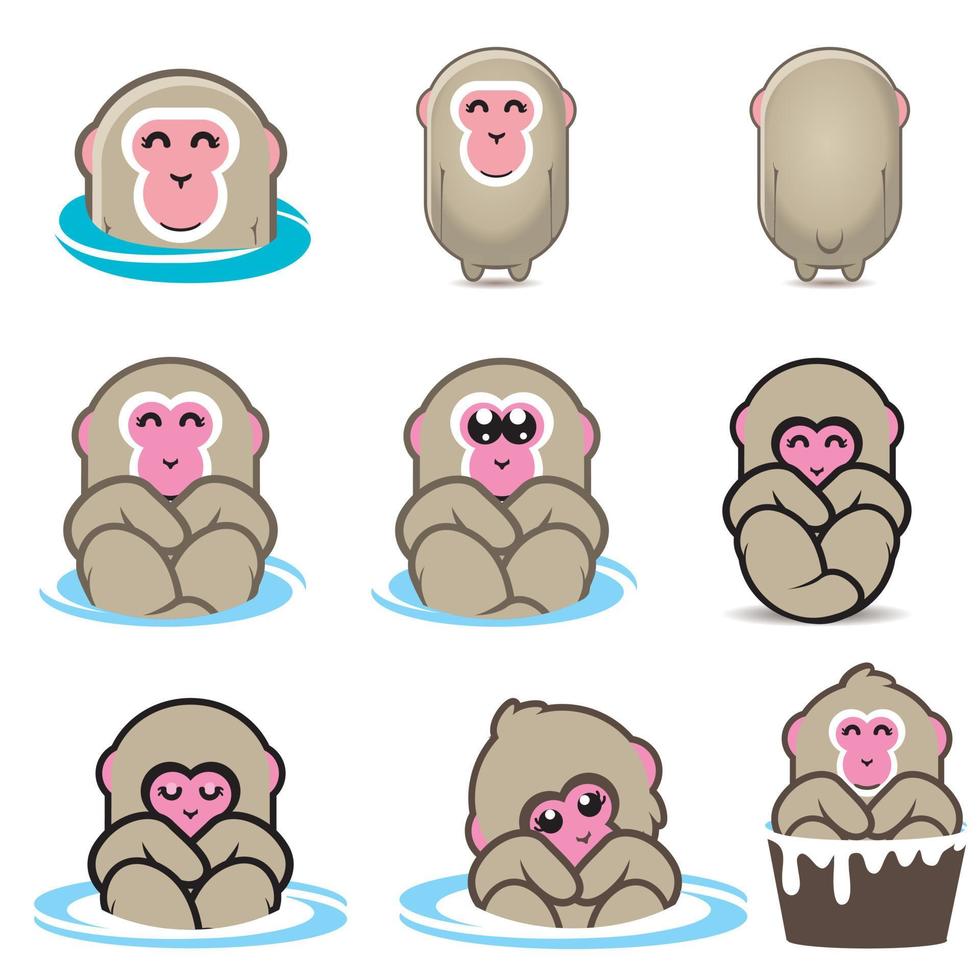 Snow Monkeys or Japanese Macaque character designs for logo, brand, merchandise vector