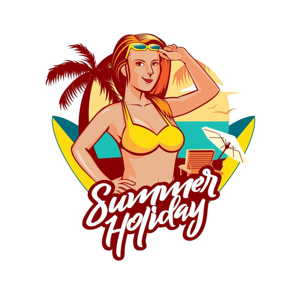 Summer Holiday Girl emblem day version vector
