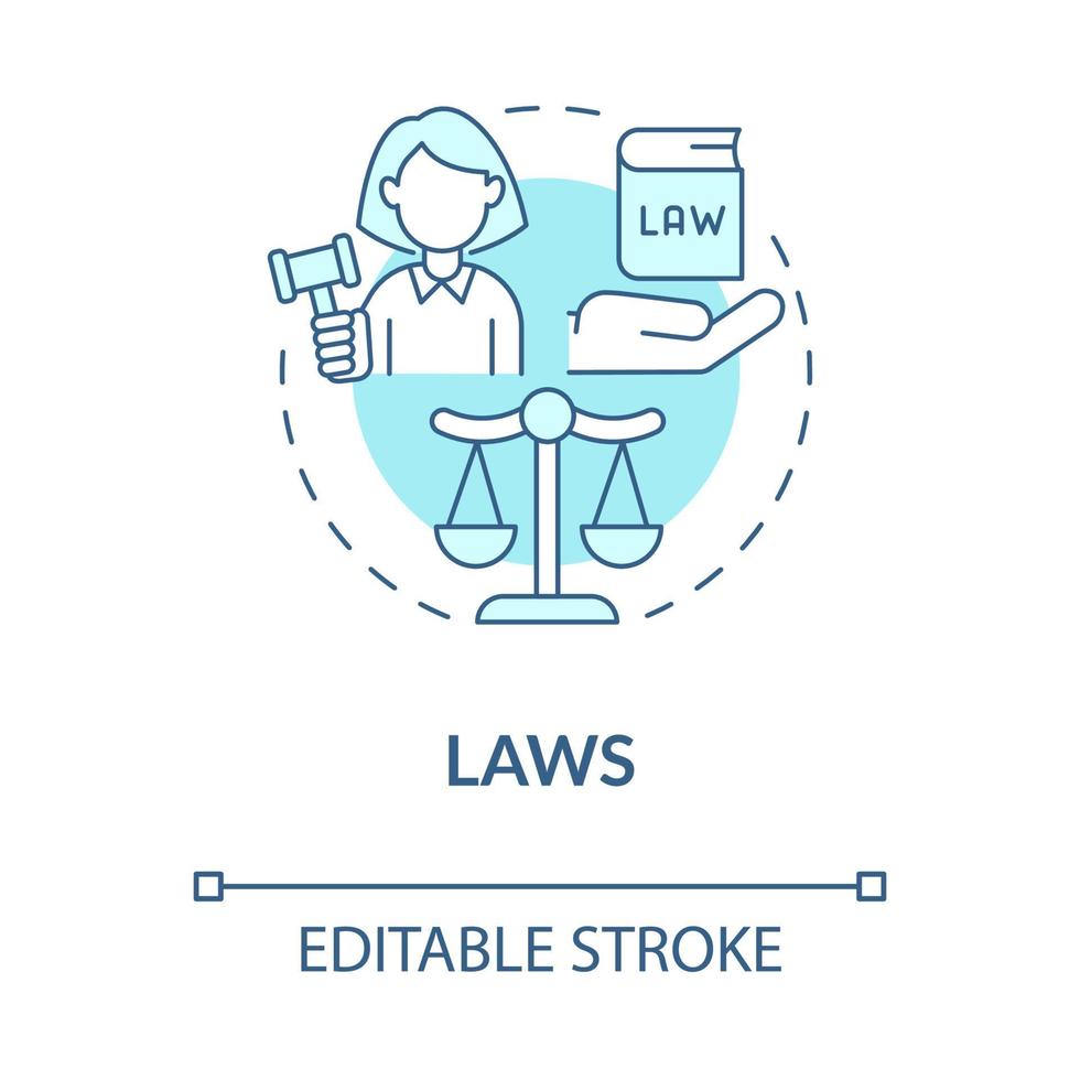 Laws in society blue concept icon. Government engagement. Justice regulation at court, legal moral norms abstract idea thin line illustration. Vector isolated outline color drawing. Editable stroke