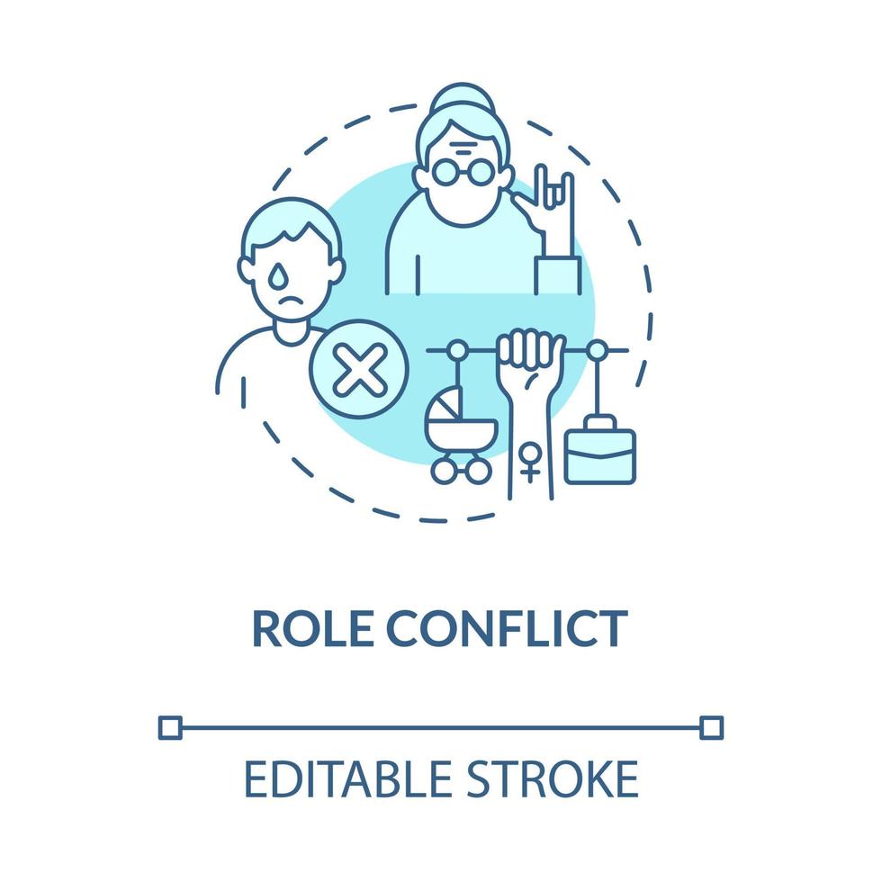 Role conflict blue concept icon. Contradictory person type. Unexpectedly behavior in life abstract idea thin line illustration. Vector isolated outline color drawing. Editable stroke