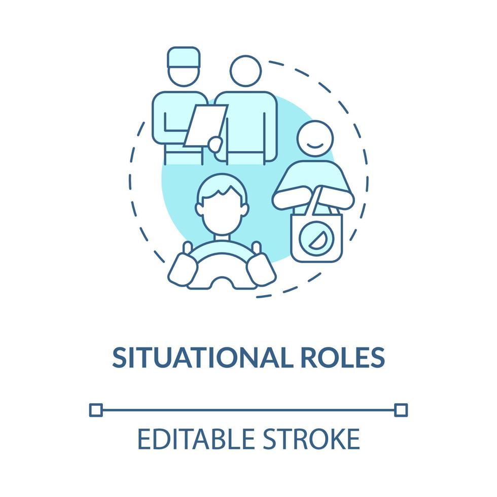 Situational roles blue concept icon. Person specific part in society. Society participation norms abstract idea thin line illustration. Vector isolated outline color drawing. Editable stroke