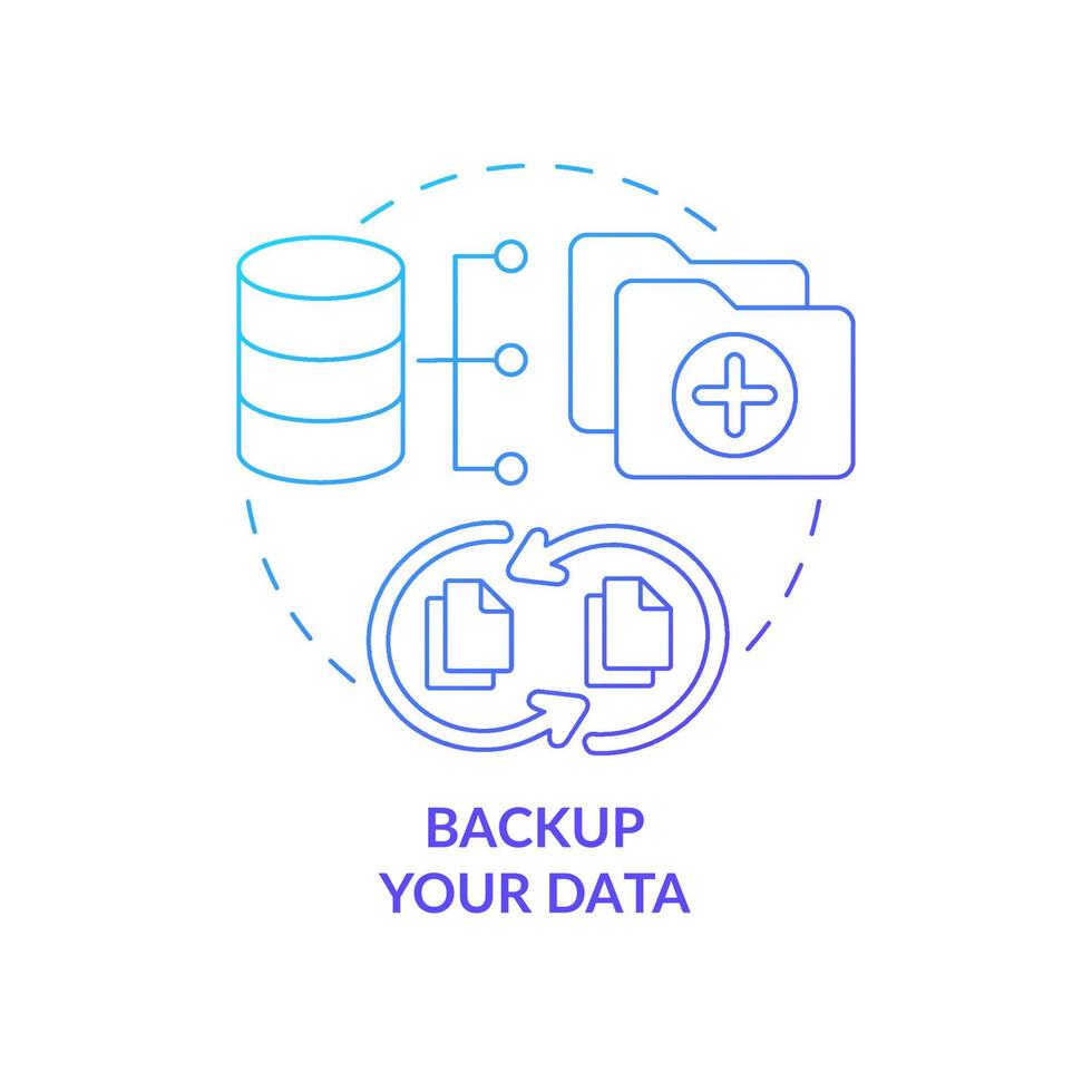Data backup blue gradient concept icon. Duplicate information storage to protect abstract idea thin line illustration. Personal safety technology. Vector isolated outline color drawing