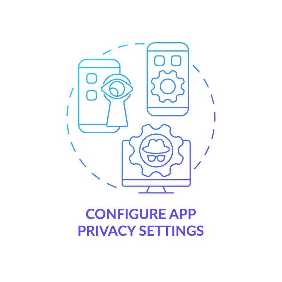 App privacy settings for safety blue gradient concept icon. Protecting mobile application using abstract idea thin line illustration. Private data. Vector isolated outline color drawing