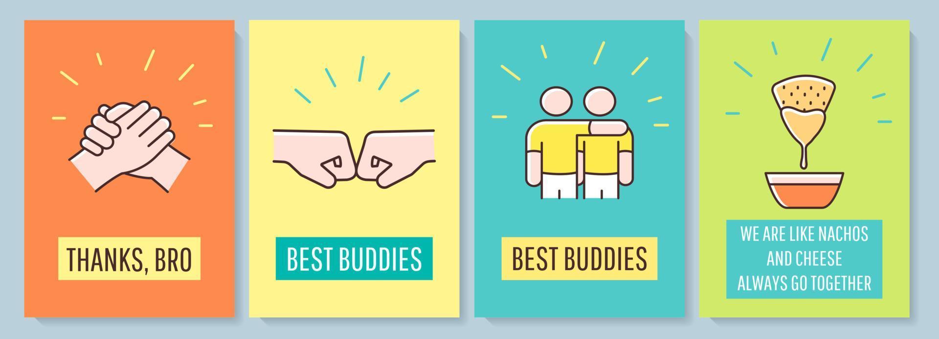 Friendship celebration greeting card with color icon element set. Best buddies. Postcard vector design. Decorative flyer with creative illustration. Notecard with congratulatory message