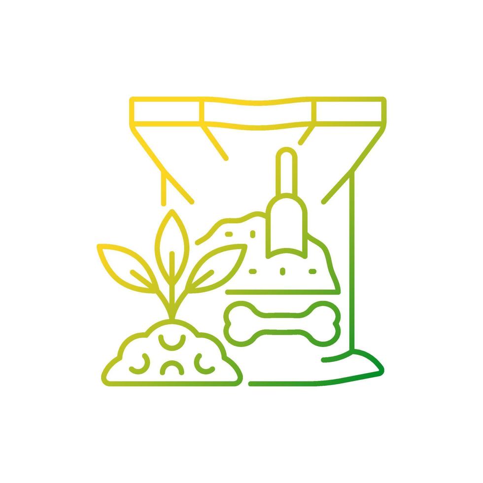 Bone meal gradient linear vector icon. Organic powder for soil supplementing. Mixture of elements and minerals. Thin line color symbol. Modern style pictogram. Vector isolated outline drawing