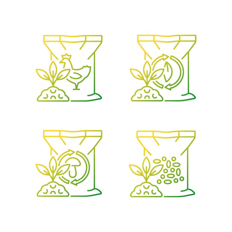 Byproduct fertilizers gradient linear vector icons set. Organic supplements for soil. Natural powder additives. Thin line contour symbols bundle. Isolated outline illustrations collection