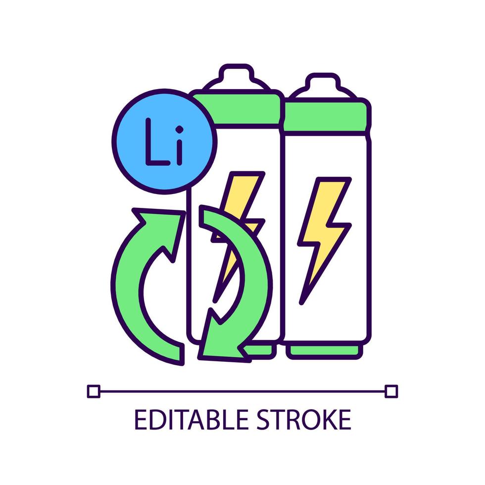 Battery metals recovery RGB color icon. Prevent lithium spent. Reuse resources form accumulators. Environmentally friendly technology. Isolated vector illustration. Simple filled line drawing