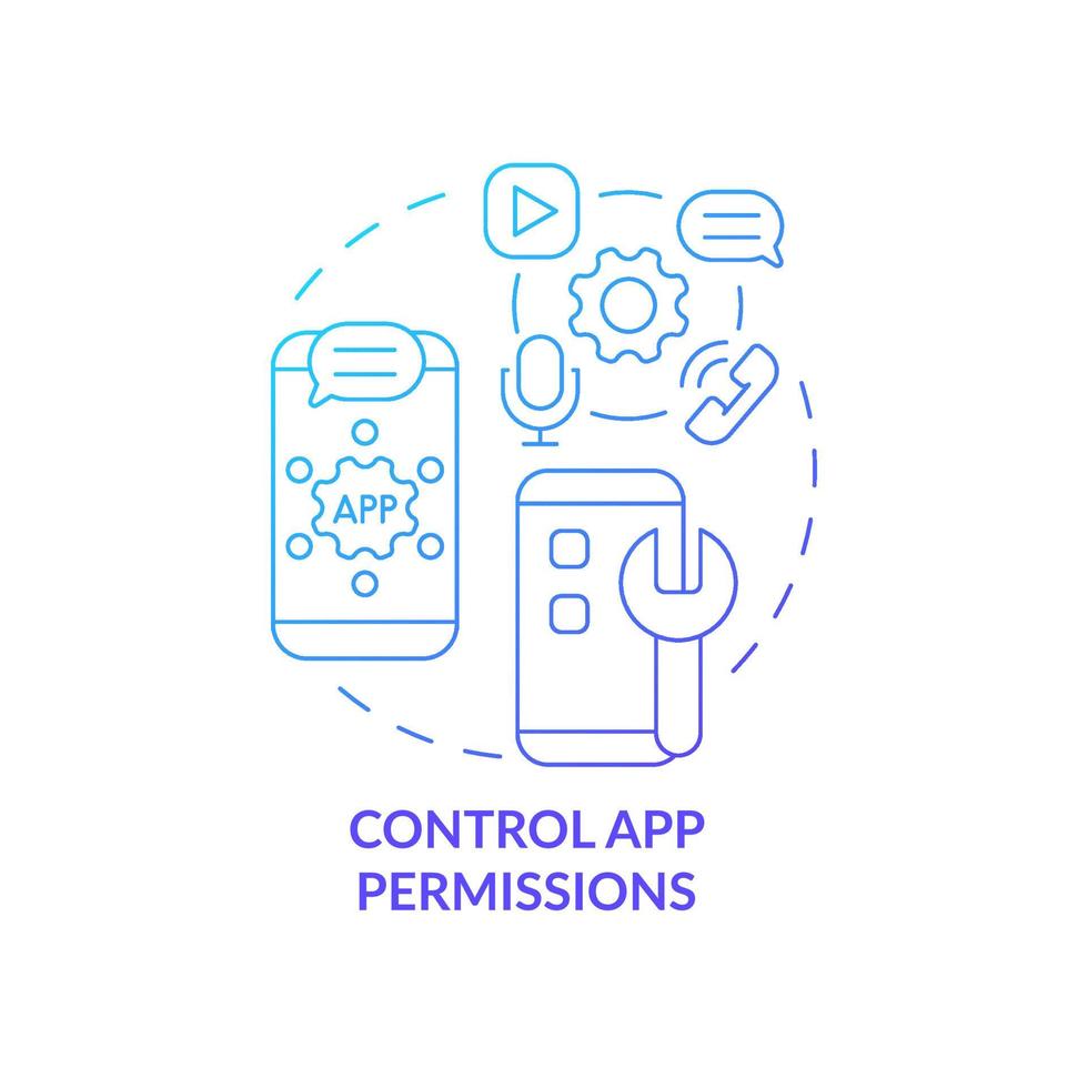 App permissions control setup blue concept icon. Setting application to protect personal information abstract idea thin line illustration. Data protection. Vector isolated outline color drawing