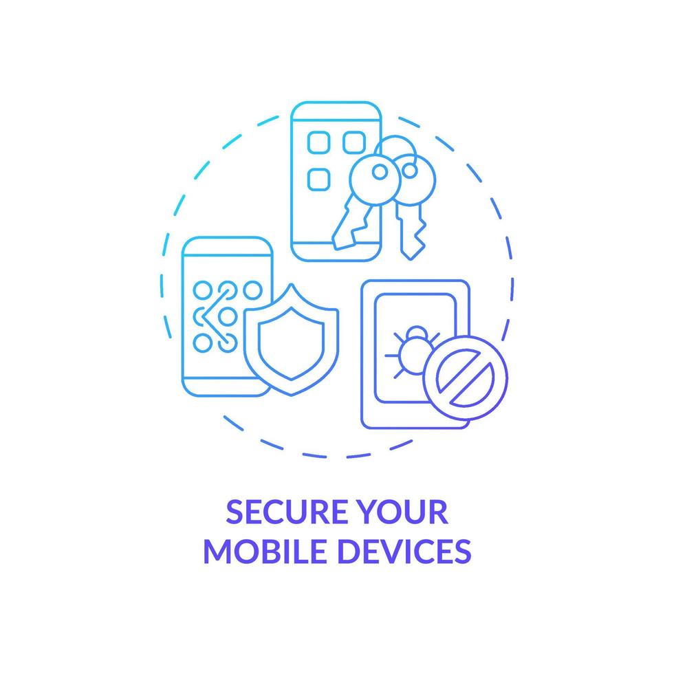 Mobile devices security providing blue gradient concept icon. Secure mobile internet. Personal data protection online abstract idea thin line illustration. Vector isolated outline color drawing