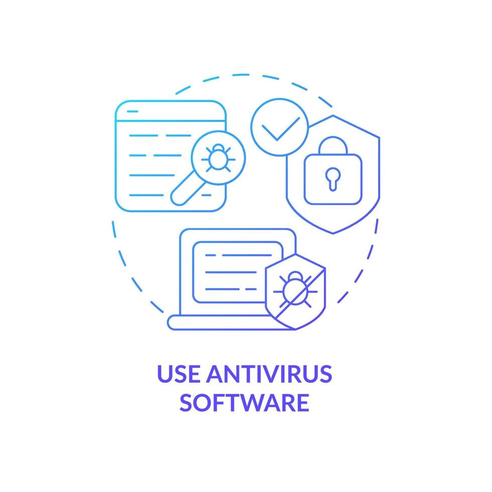 icono de concepto de gradiente azul de instalación de software antivirus. protección de la información y los dispositivos idea abstracta ilustración de línea delgada. seguridad en la navegación por internet. dibujo de color de contorno aislado vectorial vector