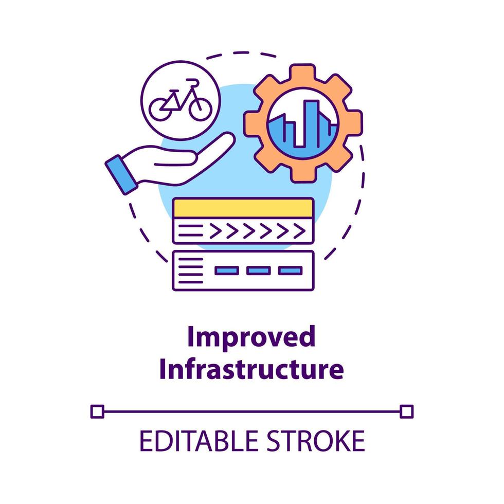 Improved infrastructure concept icon. Bike sharing benefit abstract idea thin line illustration. Create buffered bicycle lanes. Road innovation. Vector isolated outline color drawing. Editable stroke