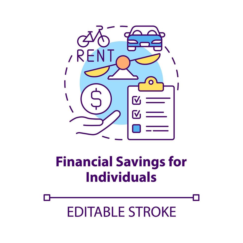 Financial savings for individuals concept icon. Bike sharing benefit abstract idea thin line illustration. Using e-bicycle instead car. Vector isolated outline color drawing. Editable stroke