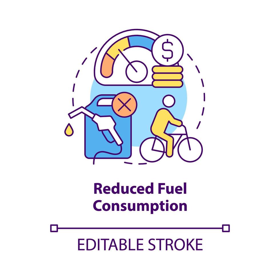 icono de concepto de consumo de combustible reducido. bicicleta compartir beneficio idea abstracta ilustración de línea delgada. promoción del ciclismo. uso mínimo de combustibles fósiles. dibujo de color de contorno aislado vectorial. trazo editable vector