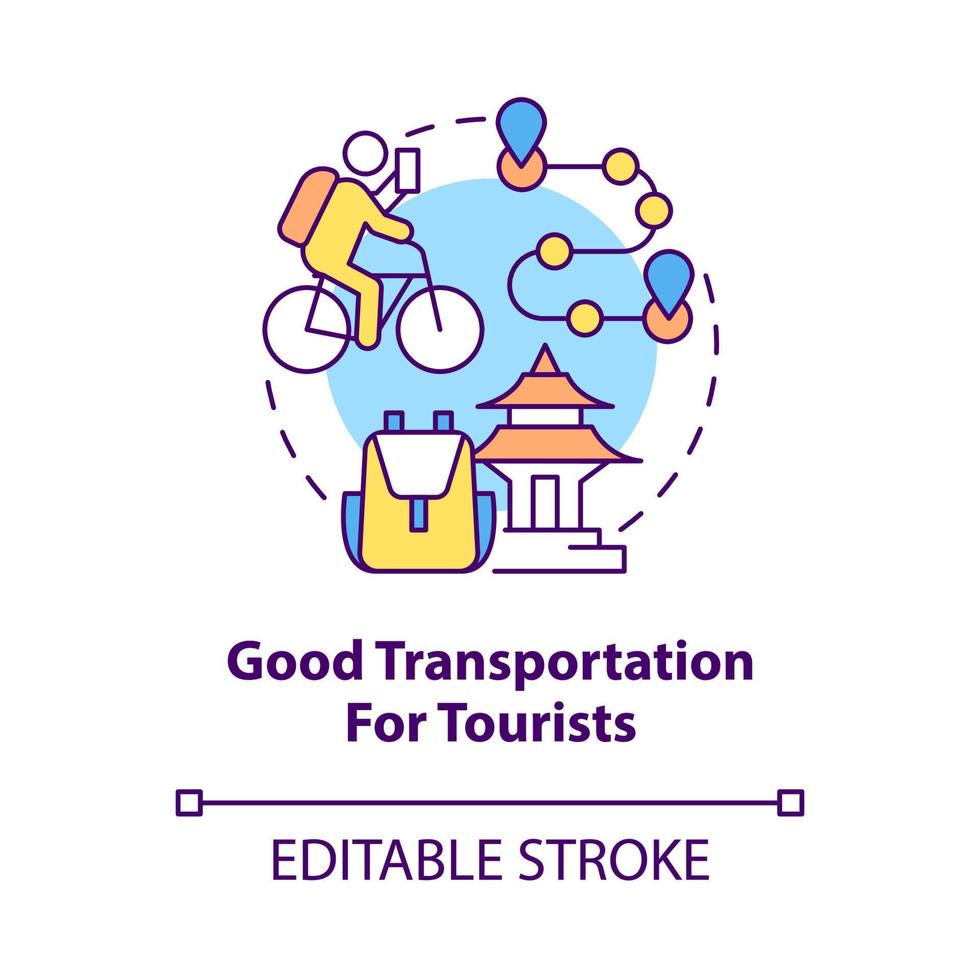 Good transportation for tourists concept icon. Bike sharing benefit abstract idea thin line illustration. Renting bicycle for short trips. Vector isolated outline color drawing. Editable stroke