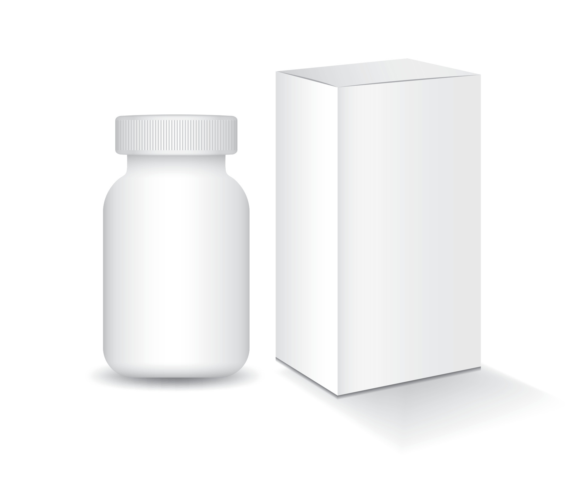3d supplement bottle with white box mockup vector illustration. 3d