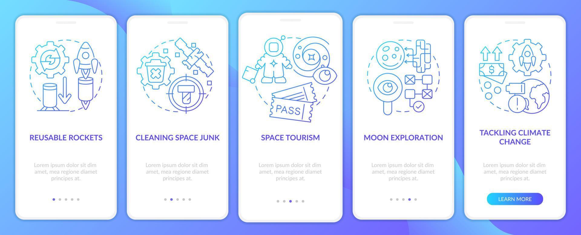 Space technology blue gradient onboarding mobile app screen vector