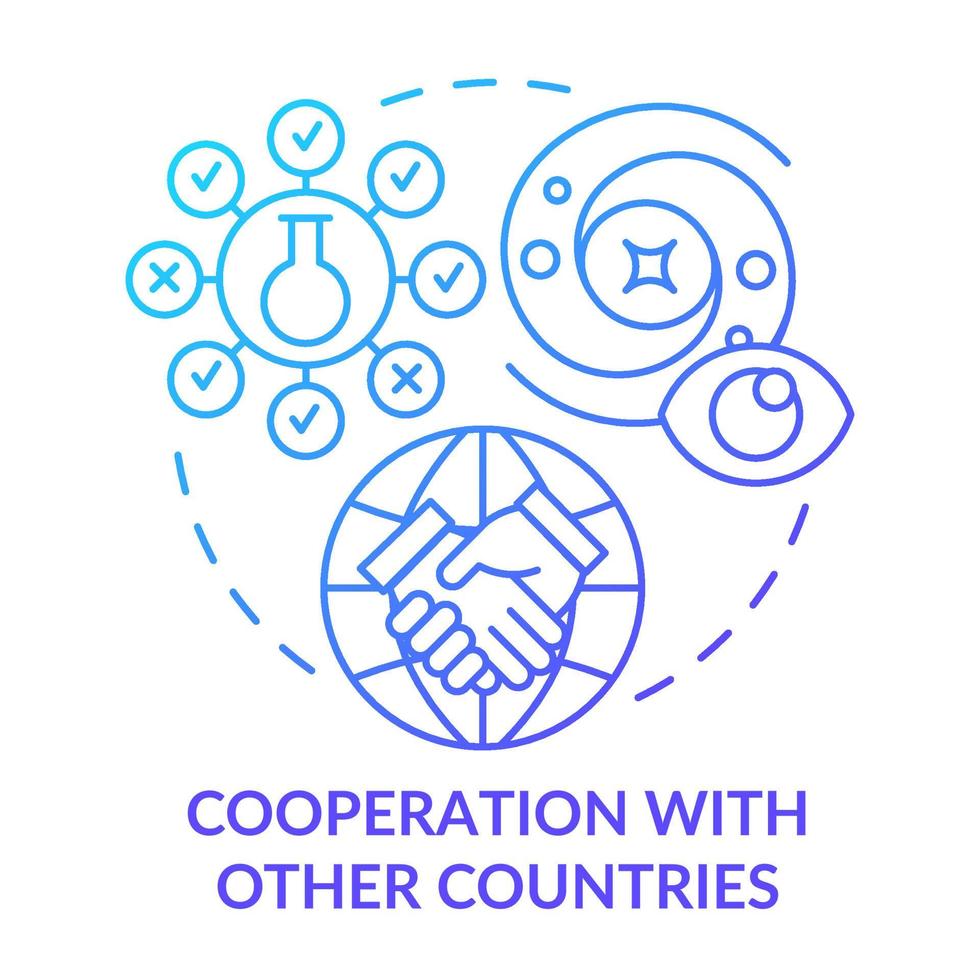 Cooperation with other countries blue gradient concept icon vector