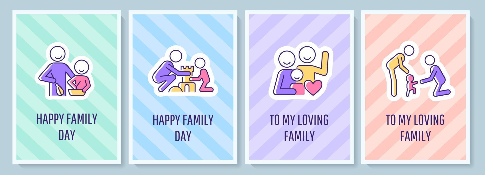 tarjeta de felicitación de celebración del día internacional de la familia con conjunto de elementos de icono de color. diseño vectorial de postal. volante decorativo con ilustración creativa. notecard con mensaje de felicitación vector