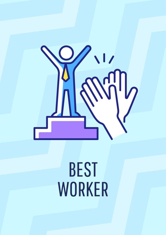 Best worker greeting card with color icon element. Motivational reward to best employee. Postcard vector design. Decorative flyer with creative illustration. Notecard with congratulatory message