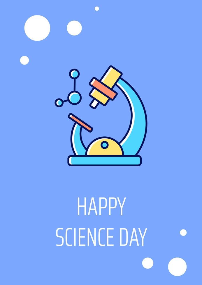 Happy science day greeting card with color icon element. Chemistry and physics. Postcard vector design. Decorative flyer with creative illustration. Notecard with congratulatory message